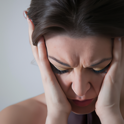 תמונה של אישה במצוקה אוחזת בראשה, המסמלת בעיות נפשיות הקשורות להיפותירואידיזם